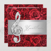 Rote Rose Music Treble Clef Einladungen (Vorne/Hinten)
