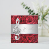 Rote Rose Music Treble Clef Einladungen (Stehend Vorderseite)