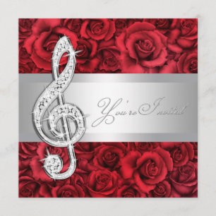 Rote Rose Music Violinschlüssel-Einladungen zur Au Einladung