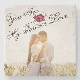 rote Rose "My Forever Love" Elegantes Foto Marmor Steinuntersetzer