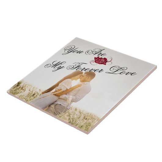 rote Rose "My Forever Love" Elegantes Script-Foto Fliese (Seite)