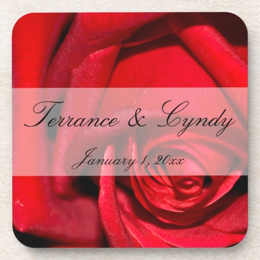 Rote Rose Nah persönliche Hochzeit Untersetzer (Vorderseite)