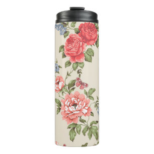 ROTE ROSE NAHTLOSES MUSTER MIT BLUEN GLÖCKCHENpatt Thermosbecher