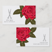 Rote Rose Nasshaar Stylist Silberschere Visitenkarte (Vorne/Hinten)