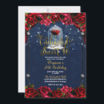 Rote Rose Navy Blue Gold Sweet 16 16. Party Einladung<br><div class="desc">Einladungen zur Geburtstagspartei</div>