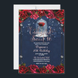 Rote Rose Navy Blue & Gold Sweet 16 16. Party Einladung<br><div class="desc">Einladungen zur Geburtstagspartei</div>