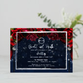 Rote Rose Navy Blue Sparkle Glam Wedding Silver Folieneinladung (Stehend vorne)