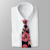 Rote Rose Navy Blue Watercolor Blumenmuster Krawatte (Gebunden)