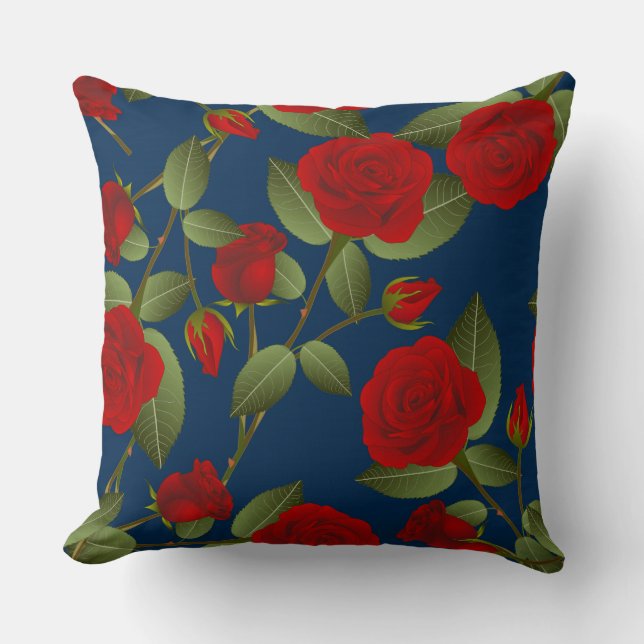 Rote Rose/Navy Reversible Pilze Kissen (Vorderseite)
