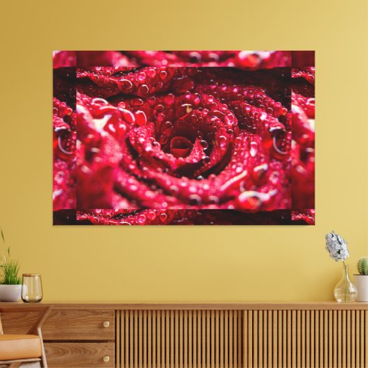 Rote Rose oben mit Wassertropfen Premium verpackt Leinwanddruck (Insitu (Wohnzimmer))