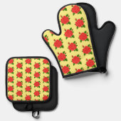 Rote Rose Ofenhandschuh & Topflappen-Set (Vorderseite/Rückseite)