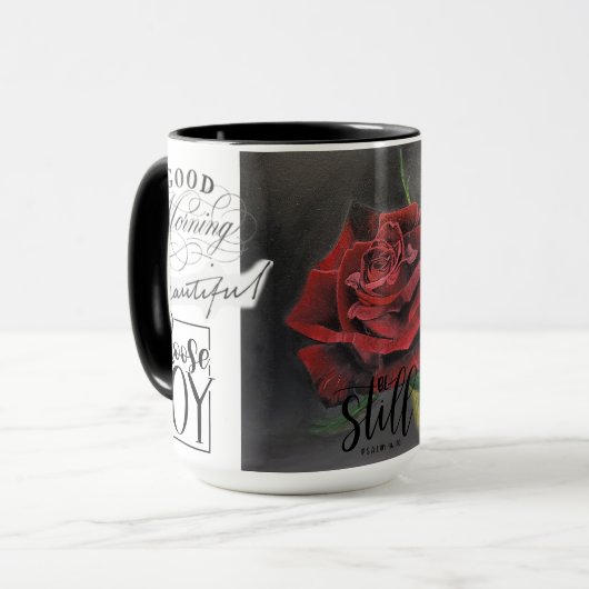Rote Rose Ölgemälde Tasse (Vorderseite Links)