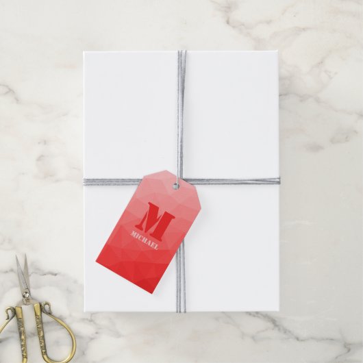 Rote Rose ombre geometrisches Maschenmuster Monogr Geschenkanhänger (Mit Garn)