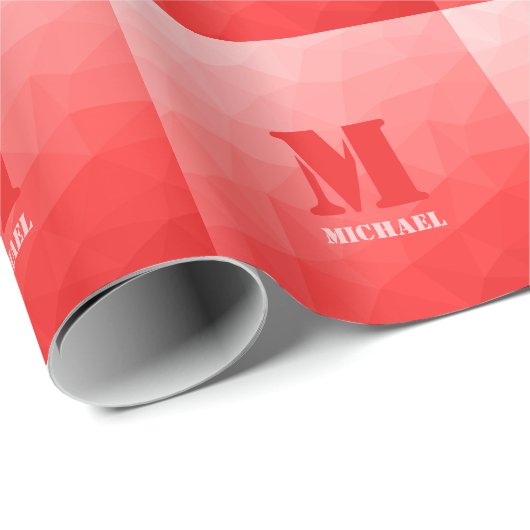 Rote Rose ombre geometrisches Maschenmuster Monogr Geschenkpapier (Rolleneckpunkt)