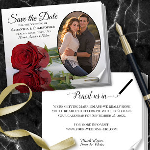 Rote Rose Oval Foto BUDGET Hochzeit Terminankündig Flyer