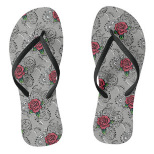 Rote Rose Paisley Badesandalen