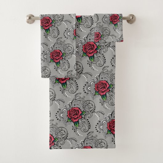 Rote Rose Paisley Badhandtuch Set (Insitu)