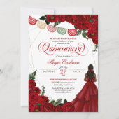 Rote Rose & Papel Picado Quinceñera 15. Geburtstag Einladung (Vorderseite)