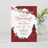 Rote Rose & Papel Picado Quinceñera 15. Geburtstag Einladung (Stehend Vorderseite)