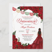 Rote Rose & Papel Picado Quinceñera 15. Geburtstag Einladung (Vorderseite)