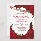 Rote Rose & Papel Picado Quinceñera 15. Geburtstag Einladung (Vorderseite)