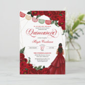 Rote Rose & Papel Picado Quinceñera 15. Geburtstag Einladung (Stehend Vorderseite)