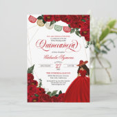 Rote Rose Papel Picado Western Charra Quinceañera Einladung (Stehend Vorderseite)