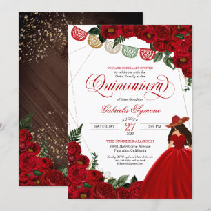 Rote Rose Papel Picado Western Charra Quinceañera Einladung