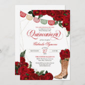 Rote Rose Papel Picado Western Charro Quinceañera Einladung (Vorne/Hinten)
