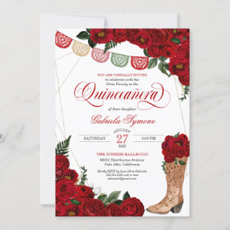 Rote Rose Papel Picado Western Charro Quinceañera Einladung