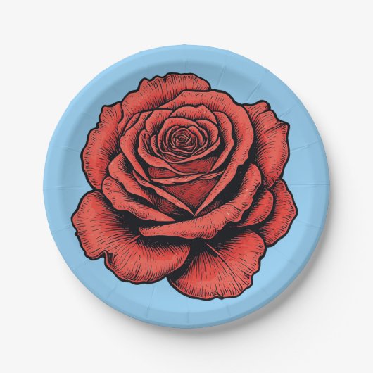 Rote Rose Pappteller (Vorderseite)