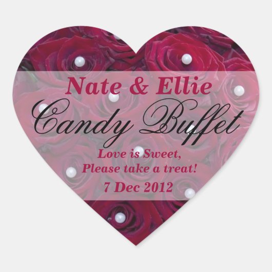 Rote Rose & Pearl Candy Buffet Herz-Aufkleber (Vorderseite)