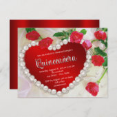 Rote Rose Pearl Quinceñera Einladung (Vorne/Hinten)