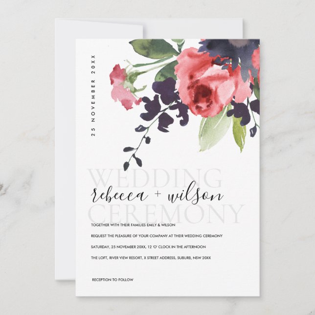 ROTE ROSE PEONY EUCALYPTUS FLORA WATERCOLOR WEDD (Vorderseite)