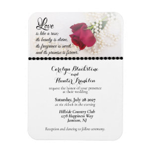 Rote Rose & Perlen Hochzeit Magnet