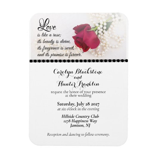 Rote Rose & Perlen Hochzeit Magnet (Vertikal)