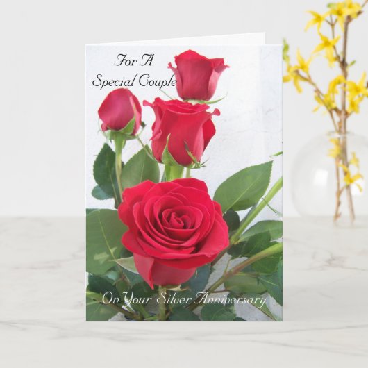 Rote Rose Personalisiert 25. Hochzeitstag Karte (Gelbe Blume)
