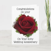 Rote Rose Personalisiert 40. Hochzeitstag Karte (Vorderseite)