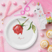 Rote Rose Personalisierter Name Brautparty Pappteller (Party)