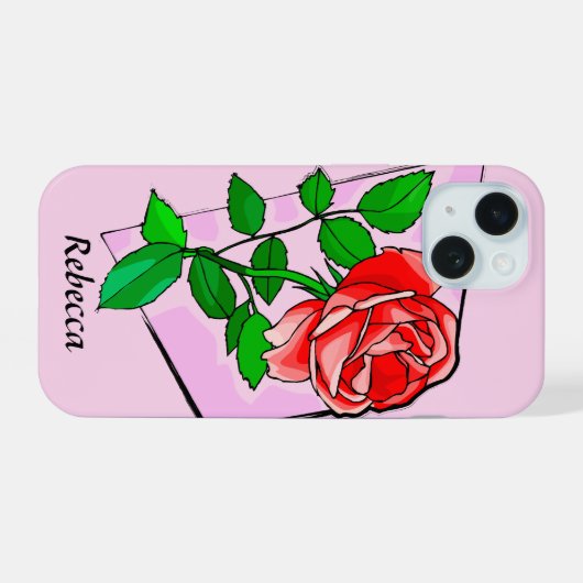 rote Rose personalisierter Single iPhone 15 Hülle (Rückseite (Horizontal))