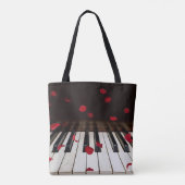 Rote Rose Petals auf Piano Tote Tasche (Rückseite)