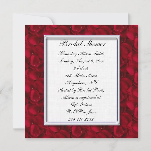 Rote Rose Petals Bridal Dusche Einladung (Vorderseite)