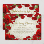Rote Rose Petals Golden Memorial Service Einladung (Vorne/Hinten)