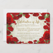 Rote Rose Petals Golden Memorial Service Einladung (Rückseite)