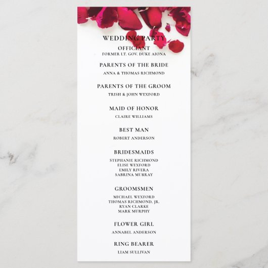 Rote Rose Petals Hochzeitsprogramm Programm (Rückseite)