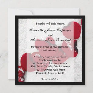 Rote Rose Petals im Schnee, Winterhochzeit Einladung