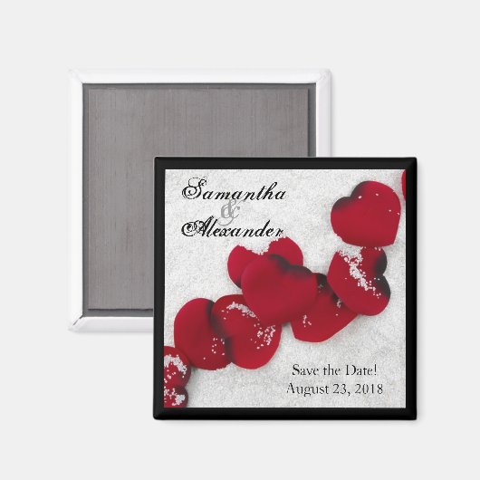 Rote Rose Petals im Schnee, Winterhochzeit Magnet (Vorderseite/Rückseite)