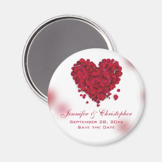 Rote Rose Petals Liebe Herz Save the Date Magnet (Vorderseite/Rückseite)