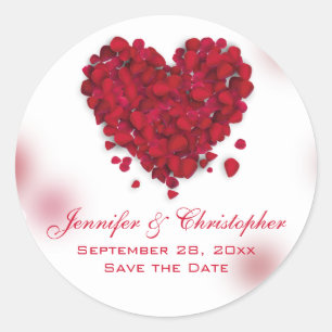 Rote Rose Petals Liebe Herz Save the Date Runder Aufkleber