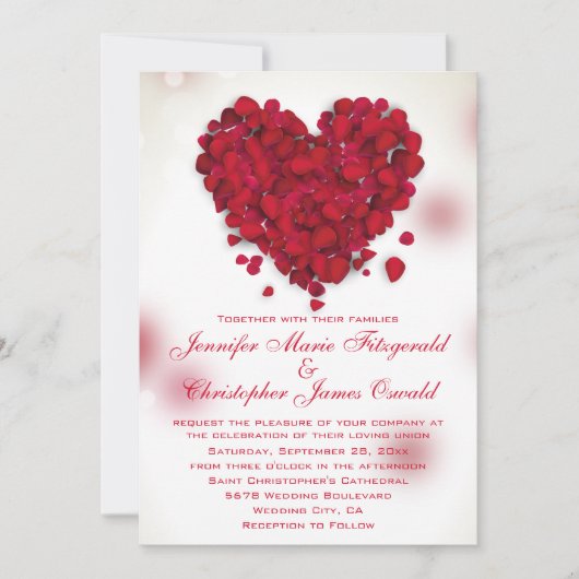 Rote Rose Petals Liebe Hochzeit Einladung (Vorderseite)